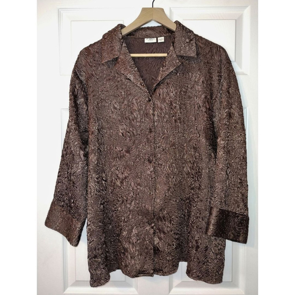 Cato Tops - Women's Cato Brown Textured Blouse Plus (Size 22/24W)
